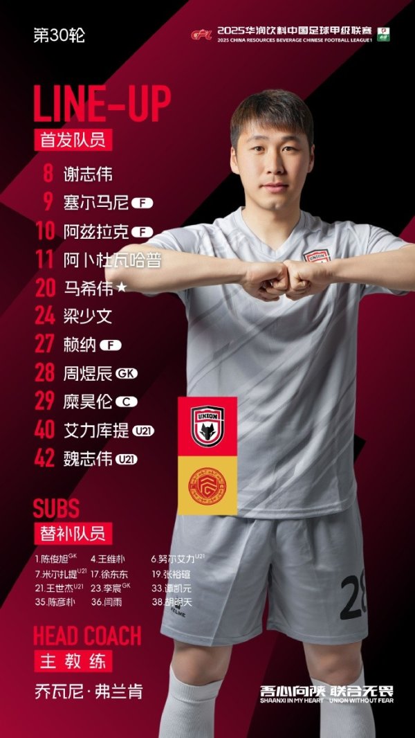 中甲第30轮对阵广西平果，陕西联合杆位出炉！