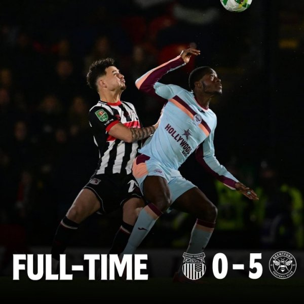 此前出回合曼联、谢周三！格林斯比0-5布伦特福德止步职业联赛  杯16强